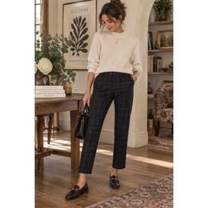 Liverpool Women's Plaid Pants Size 14/32 Black Green Straight Leg Stretch